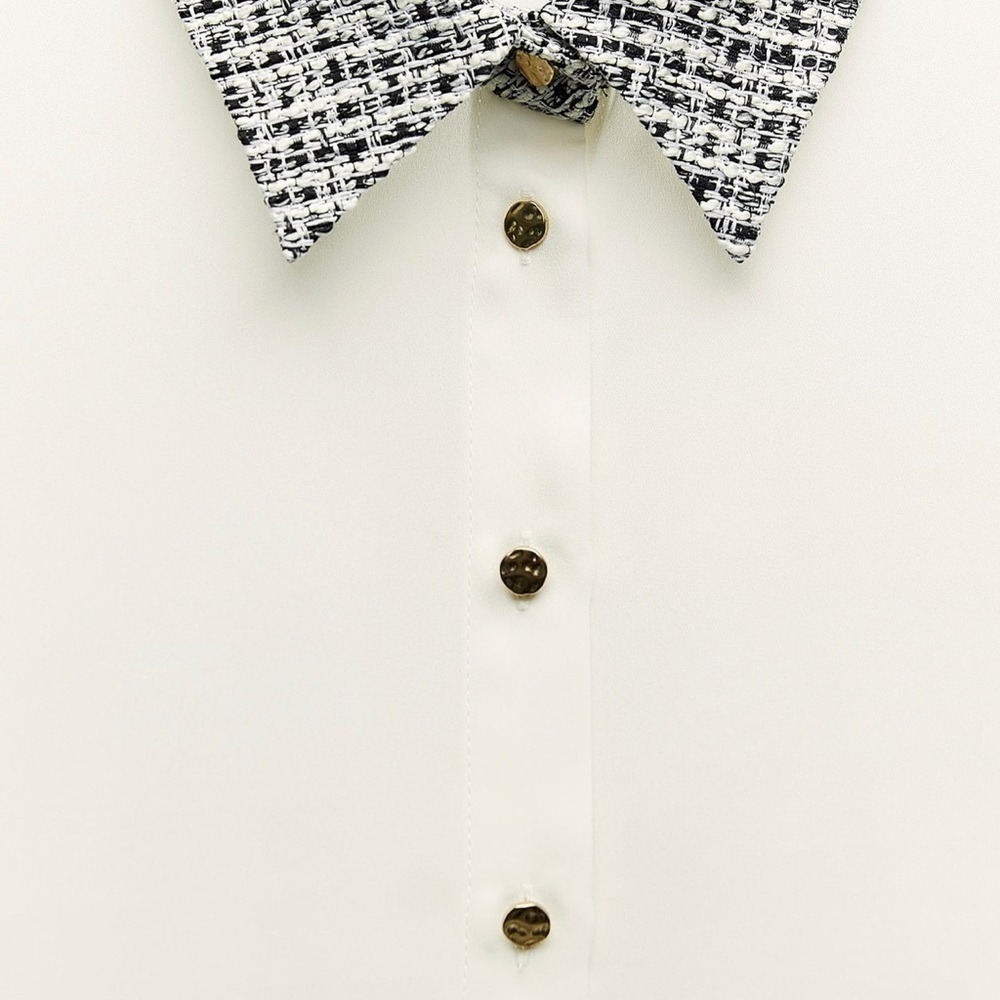 NWT Zara “MIXED SHIRT” Button Down Blouse - Picture 5 of 11